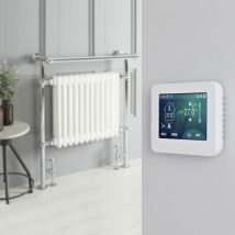 Hudson Reed Elizabeth - Sèche-Serviettes Mixte Rétro Sur Pieds Blanc avec Thermostat Wi-Fi à Écran Tactile – 93cm x 79cm (avec barre déportée)