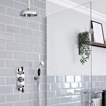 Hudson Reed - Elizabeth Sistema Doccia a 2 Vie Completo di Miscelatore Termostatico Triplo&44 Soffione da Soffitto e Doccetta - Ottone Solido e