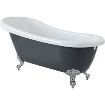 Hudson Reed Elton Vasca da Bagno Freestanding Grigio Pietra - Design Moderno Centro Stanza a Schienale Alto - Piedini Tradizionali Cromati - 1710 x