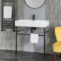 Exton - Lavabo sur Pieds avec 1 Trou - 80cm x 41&445cm - Noir - Hudson Reed