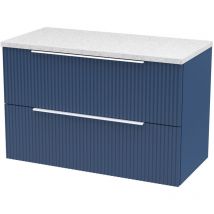 Hudson Reed Fluted Satin Blue 800mm Wall Hung 2 Drawer Vanity Unit with Sparkling White Worktop - DFF395LSW
