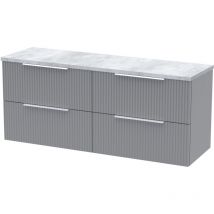 Hudson Reed - Fluted Wall Hung 4-Drawer Vanity Unit with Bellato Grey Worktop 1200mm Wide - Satin Grey