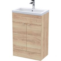 Fusion Floor Standing 2-Door Vanity Unit with Basin 600mm Wide - Bleached Oak - Hudson Reed