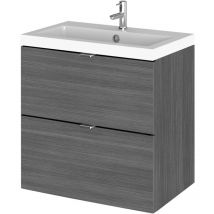 Hudson Reed - Fusion Wall Hung 2-Drawer Vanity Unit with Ceramic Basin 600mm Wide - Anthracite Woodgrain