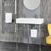 Hallwell - Lavabo sur Pieds avec 2 Trous - 82cm x 42cm - Chromé - Hudson Reed