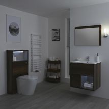 Hudson Reed Hoxton Badmöbelset - 600mm Waschtischunterschrank und WC mit Spülkastenverkleidung - Dunkle Eiche + LED Beleuchtung