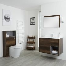 Hudson Reed - Hoxton Badmöbelset - 800mm Waschtischunterschrank und wc mit Spülkastenverkleidung - Dunkle Eiche + led Beleuchtung