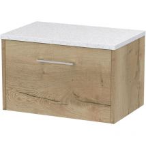 Hudson Reed - Juno Autumn Oak Woodgrain 600mm Wall Hung Single Drawer Vanity Unit with White Sparkle Worktop - JNU1822LSW
