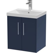 Hudson Reed Juno Wall Hung 2-Door Vanity Unit with Basin 3 500mm Wide - Midnight Blue