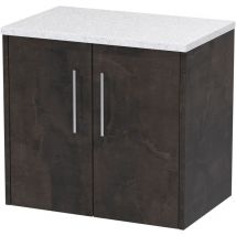 Hudson Reed - Juno Matt Metallic Slate 600mm Wall Hung 2 Door Vanity Unit with White Sparkle Worktop - JNU2623LSW