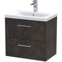 Juno Matt Metallic Slate 600mm Wall Hung 2 Drawer Vanity Unit and Mid Edge Ceramic Basin - JNU2624A - Hudson Reed