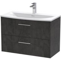 Juno Matt Metallic Slate 800mm Wall Hung 2 Drawer Vanity Unit and Curved Ceramic Basin - JNU2626G - Hudson Reed