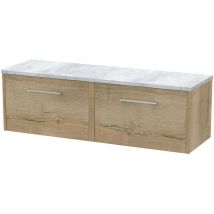 Juno Wall Hung 2-Drawer Vanity Unit with Bellato Grey Worktop 1200mm Wide - Autumn Oak - Hudson Reed