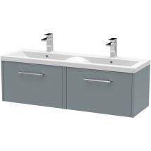 Juno Coastal Grey 1200mm Wall Hung 2 Drawer Vanity Unit with Double Ceramic Basin - JNU2322F - Hudson Reed