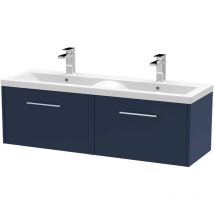 Juno Wall Hung 2-Drawer Vanity Unit with Double Ceramic Basin 1200mm Wide - Midnight Blue - Hudson Reed