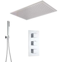 Kit de Douche Thermostatique à Encastrer avec Douchette Fonctions Simultanées/Disctinctes et Pomme Suspendue 80X50CM - Design Cubique - Hudson Reed