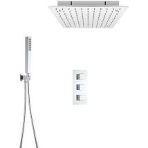 Kit de Douche Thermostatique à Encastrer avec Pomme Plafonnier 40x40CM - Douchette Fonctions Distinctes/Simultanées - Design Cubique - Hudson Reed