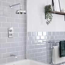 Hudson Reed - Elizabeth - Kit de douche rétro - Mitigeur thermostatique à double fonctions avec inverseur&44 Pommeau pluie rond de 20 cm et Bec