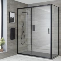 Nox - Douche Italienne d'Angle avec Porte Coulissante et Receveur de Douche Effet Texturé Gris Clair 100cm x 80cm - Noir - Hudson Reed