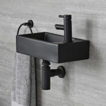 Hudson Reed Nox - Eckiges Hängewaschbecken Schwarz 400mm x 220mm (1 Loch)