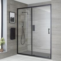 Nox - Porte de Douche Coulissante avec Receveur Effet Texturé Gris Clair - 170 x 90cm - Noir - Hudson Reed