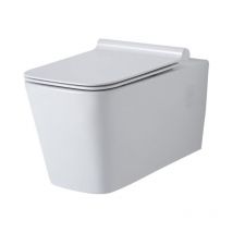 Sandford Sanitario wc Sospeso Moderno con Sedile - Ceramica Bianca Glassata - Design da Parete Quadrato - 360 x 345 x 570mm - Hudson Reed
