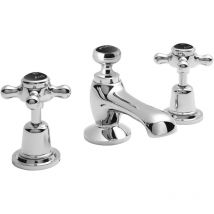 Hudson Reed - Topaz Black Crosshead 3-Hole Basin Mixer Tap with Pop Up Waste Dome Collar