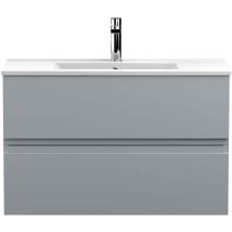 Hudson Reed Urban Wall Hung 2-Drawer Vanity Unit with Basin 2 Satin Grey - 800mm Wide
