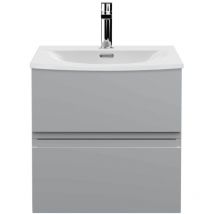 Hudson Reed - Urban Satin Grey 500mm Wall Hung 2 Drawer Vanity Unit and Curved Ceramic Basin - URB202G