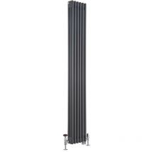 Windsor - Radiateur Mixte Style Fonte Rétro Vertical Triple Rang avec Thermostat Wi-Fi à Écran Tactile et Robinets Thermostatiques d'Angle Satinés