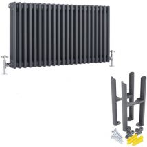 Windsor - Radiateur Rétro Horizontal Triple Rang - Anthracite - 60cm x 99cm - Hudson Reed