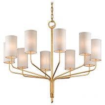 Hudson Valley Lighting - Hudson Valley Juniper Lustre à 10 lumières, feuille d'or texturée avec nuances blanc cassé