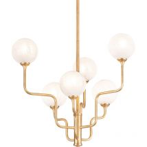 Onyx 6-flammiger Kronleuchter im Vintage-Stil mit Blattgold - Hudson Valley