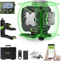 Huepar - 16 Lines Self-Leveling Laser Level 4 x 360°Cross Line Laser with lcd Screen, 4D Bluetooth Green Beam Tiling Floor Laser Tool