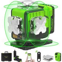 Huepar - 360 selbstnivellierender Laser-Wasserwaage, 4 x 360 grüner Kreuzlaser mit Bluetooth, 16 Linien 4D horizontales/vertikales