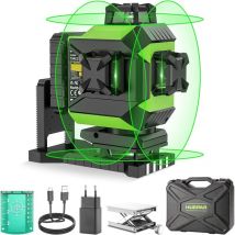Huepar 4x360 Laser Level Self-leveling 4D Green Beam Cross Line 16 Lines Tiling Floor Laser Tool -2x360 Horizontal/Vertical Laser Lines -rechargeable