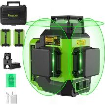 LS03CG - Niveau laser 3x360° avec 2 batteries Li-ion Ligne transversale verte 3D extérieure auto-nivelante pour la construction - Huepar