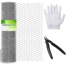 Hühnerdraht, 350 Mm X 2 M Volierendraht, Verzinktes Sechseckgeflecht, Mit Minizange Und Handschuhen, Für Diy-bastelprojekte Oder Metallgartennetze