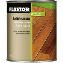 Huile / saturateur Terrasse Plastor Pur-T Deck (1L) phase aqueuse teinte bois grisé : saturateur anti uv pour terrasses et bardages sur tous types de