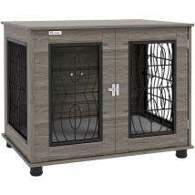 Pawhut - Hundekäfig Möbel mit abschließbar Tür Kissen, Metall Hundebox für Zuhause Indoor Hundehütte für mittelgroße Hunde bis zu 20 kg Beistelltisch