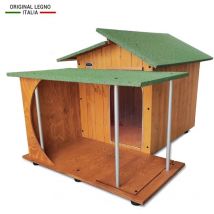 Hundehütte Hundehaus Hundehöhle Hundebox Aus Holz Mod. Alpi mit Veranda Dach made in italy b - Pudel mit thermovorhang 93x103xH62