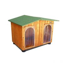 Hundehütte Hundehaus Hundehöhle Hundebox Aus Holz Massiv Wetterfest Echtholz made in italy Mod. Oasi Di - Doppeltem Eingang mit 2 'thermovorhang'