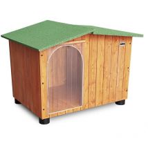 Hundehütte Hundehaus Hundehöhle Hundebox Aus Holz Massiv Wetterfest Echtholz MADE IN ITALY Mod. Oasi C - Setter mit "THERMOVORHANG" 93x71xH68