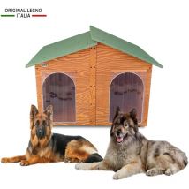 Holzhütte für Hunde für den Außenbereich "Verstärkt" mit 2 GRATIS-Vorhängen – mod. Extra Large in Grün – made in italy cc - mod. 4XL 'Gigante" mit