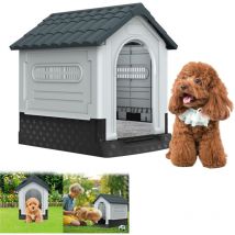 Hengmei - Hundehütte Outdoor Indoor Hundehaus Kunststoff 65x56.5x67cm Haustierhütte Haustierhaus mit Oberlichter & Erhöhter Boden Robuste,