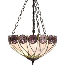 Interiors 1900 - Interiors Hutchinson - 3 Light Medium Inverted Ceiling Pendant Bronze, Tiffany glass, E27