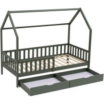 Hüttenbett für Kinder 190x90cm grün mit Schubladen MARCEAU