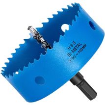 Hychika - Lochsäge 100 mm, Lochmesser-Lochbohrer aus hss M42 Bi-Metall für Holz, Weichmetall und Kunststoff (Rigipsplatten und Trockenbau), mit