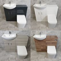 Hydros Luxury 1050mm Bathroom Vanity Set Sink Basin + Square Style Toilet, White Gloss-No Tap - Anthracite