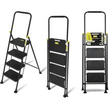 Hytama Scala Scaletta Sgabello Pieghevole "black Max" Salvaspazio Con Gradini Antiscivolo E Impugnatura Soft In Gomma Per Sicurezza Portata Max150kg (